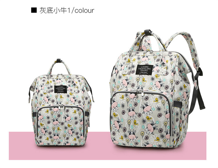 New patterned mommy bag, multi-functional waterproof dry-wet separation, large-capacity baby bottle, double-shoulder mother and baby bag, waterproof hook pic 20
