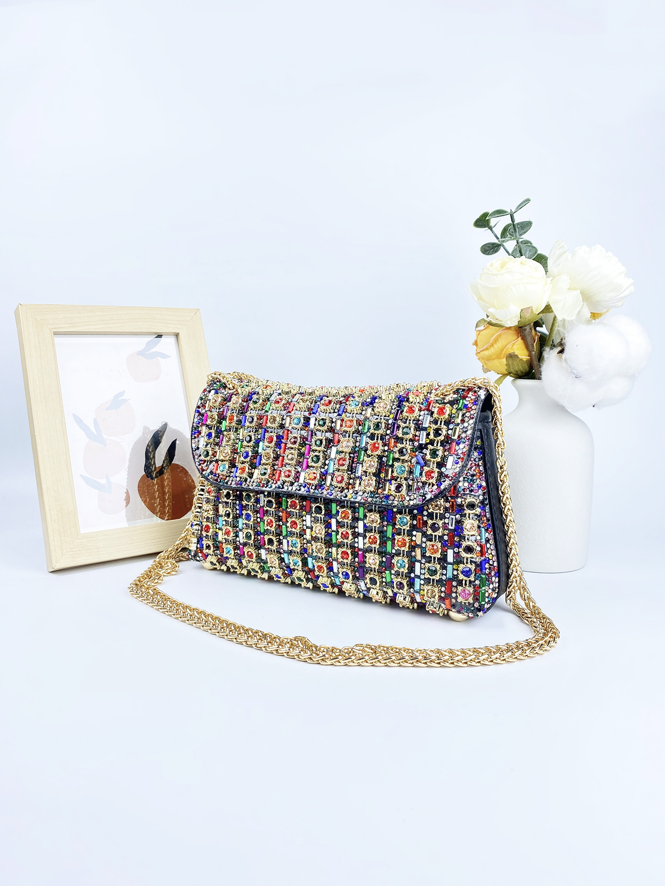 欧美小香风迷你小包包时尚高级小众轻奢带钻单肩斜跨女士手机包包详情7