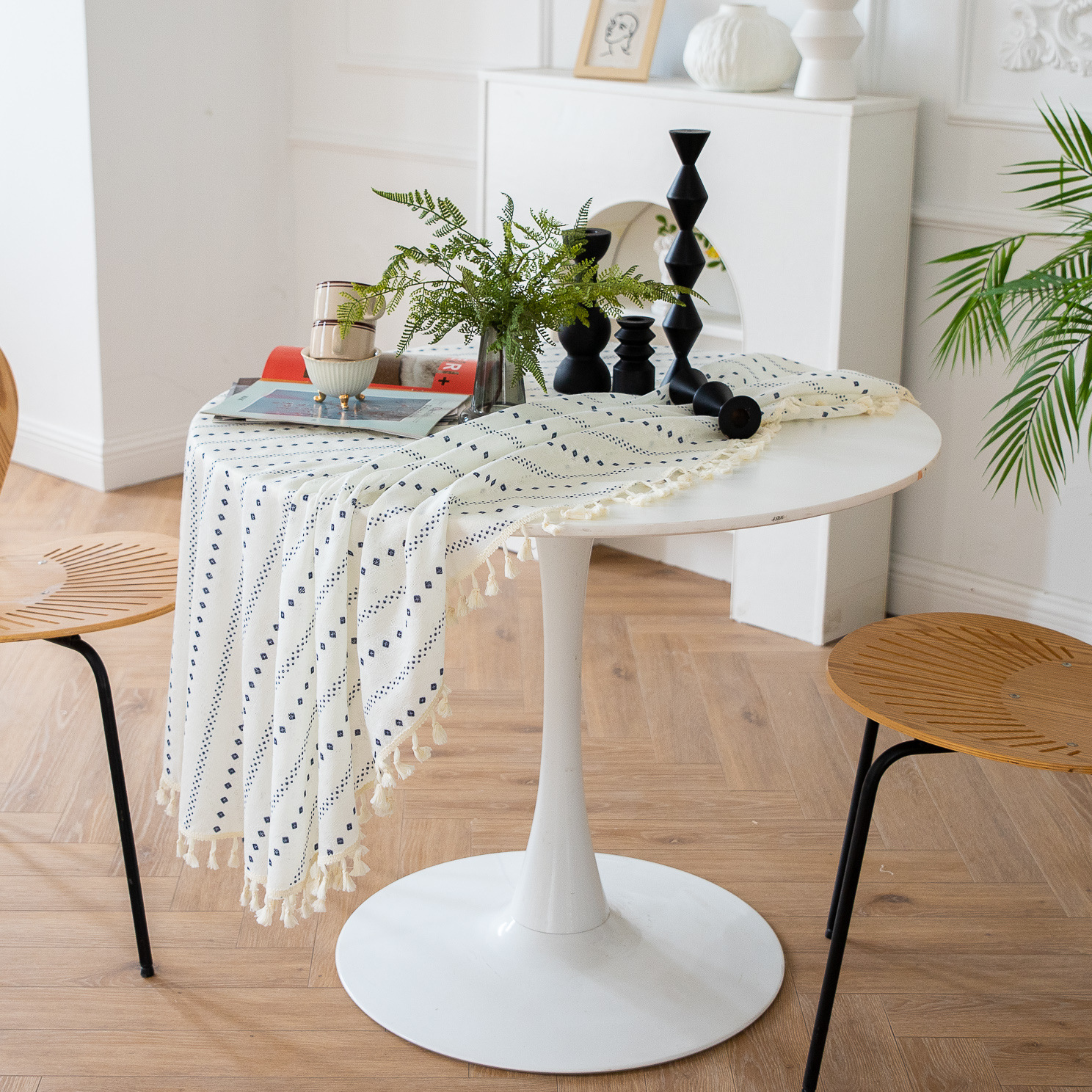 Cross-border Amazon Japanese plain tablecloth, Japanese fresh and light blue striped pure cotton and linen tablecloth and desk cover pic 1