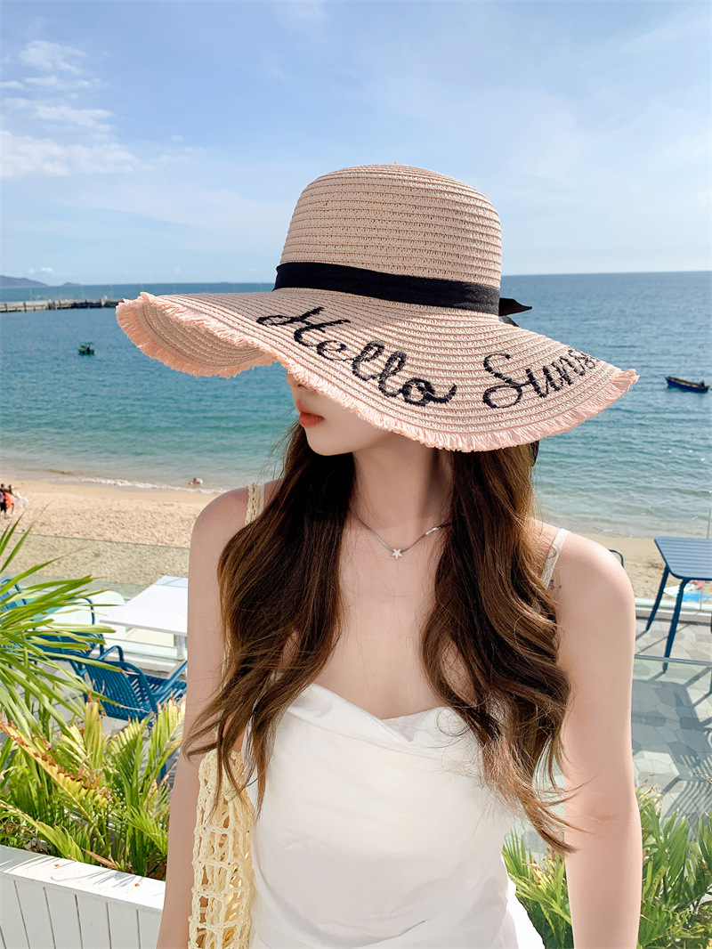 加大帽檐时尚遮阳帽子女士夏季休闲百搭字母防晒太阳帽韩版潮盆帽详情7