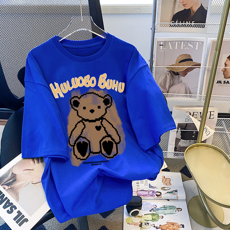 现货小熊纯棉短袖T恤女夏装新款韩版宽松休闲落肩洋气女士半袖详情12