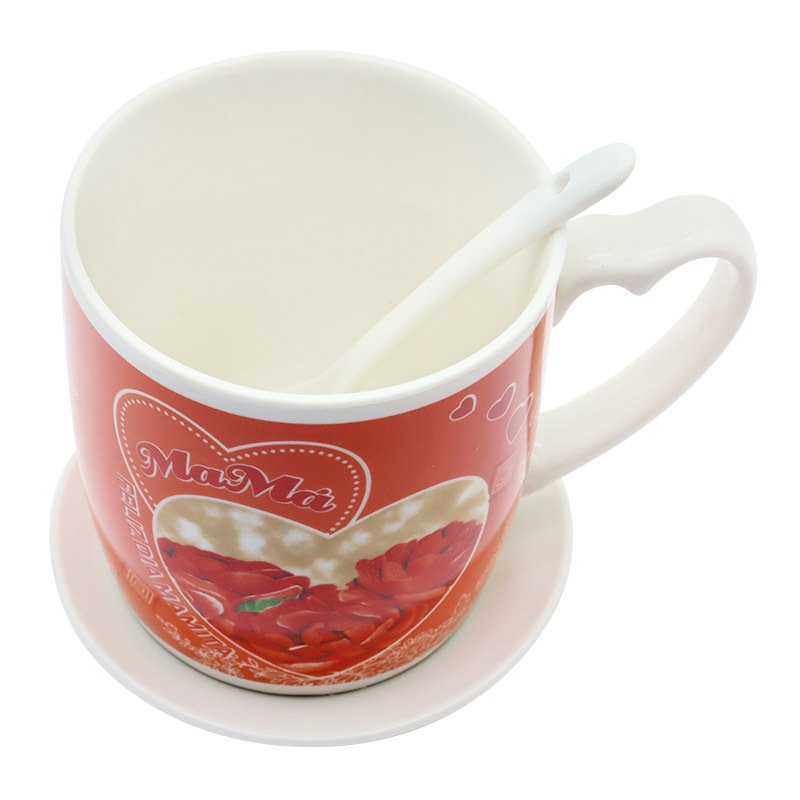 跨境专供母亲节小礼品外贸西语母亲节陶瓷马克杯家用大容量水杯带柄勺杯盘套装妇女节送妈妈的礼物支持多语做客logo厂家直销详情8