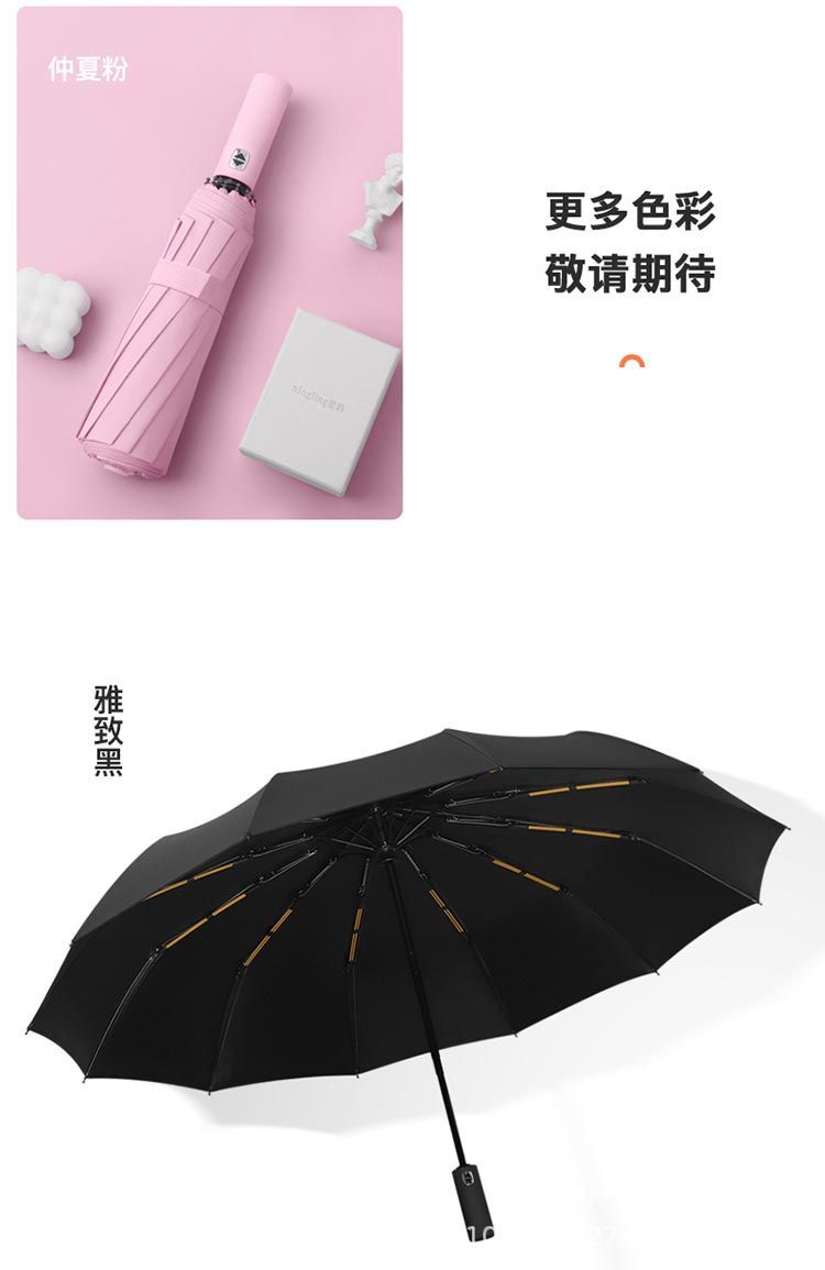 爆款折叠24骨全自动雨伞12骨双龙骨黑胶晴雨两用伞广告伞现货批发详情12