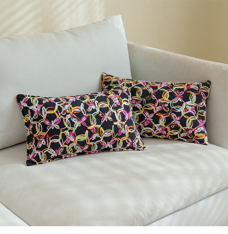 Cotton thread embroidery, geometric lines, flowers, exotic Moroccan throw pillows, cushions, backrests, pillowcases pic 8