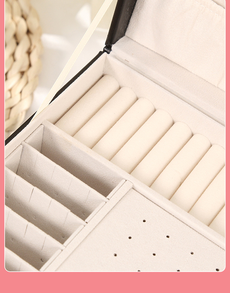 北欧爆款首饰收纳盒儿童珠宝盒亚马逊双层绒布抽屉带锁木质首饰盒详情6