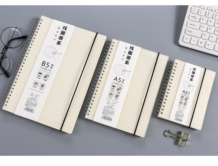 Transparent PP binding coil notebook, creative and simple side-flip grid horizontal line notebook, notepad, student stationery wholesale pic 14