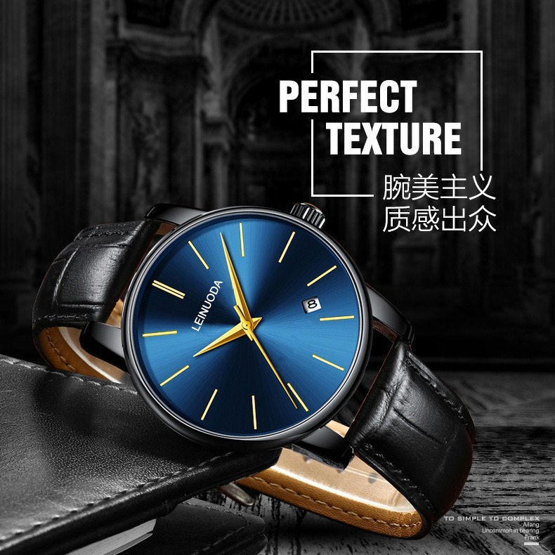 源头厂家男士单日历手表简约刻度石英表时尚防水夜光实心钢带腕表详情17