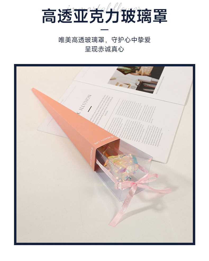 情人节礼物24K金箔玫瑰花三角盒创意七夕礼物单支金箔花现货批发详情3