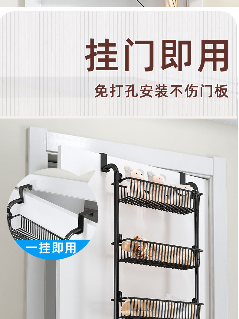 门挂多层收纳置物架厨房卧室墙面免打孔收纳架门后杂物食品挂篮详情2