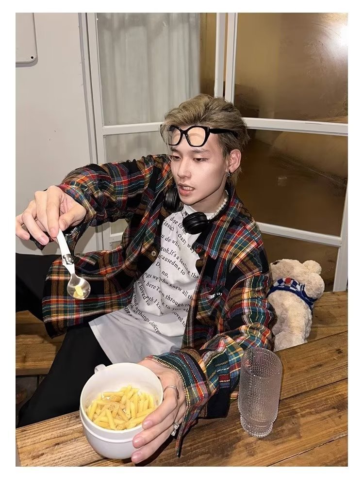 美式春秋季日系长袖格子衬衫男士韩版潮流ins网红休闲款衬衣外套详情39