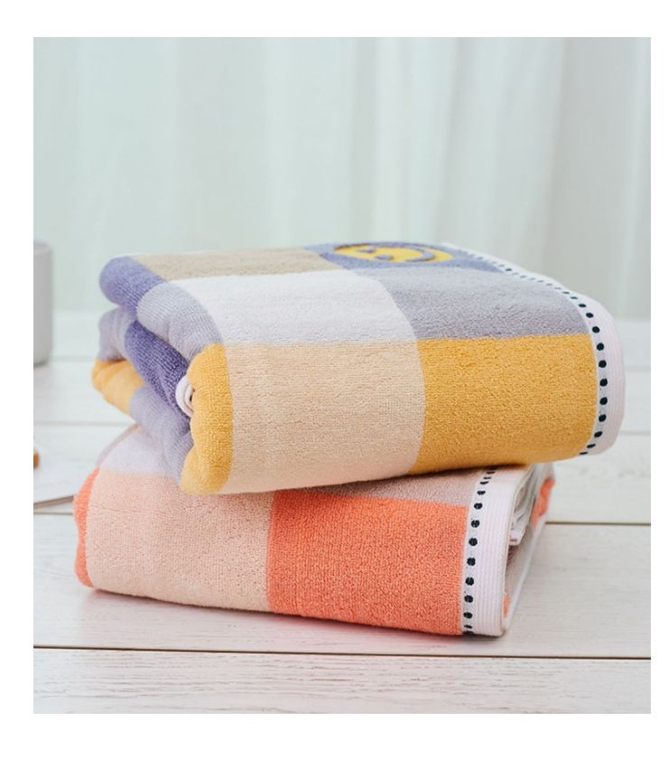 Tinglong toalla de baño de algodón al por mayor smiley face tartan toalla de baño para el hogar aumentar y engrosar suave 100% algodón para adultos niños pic 7
