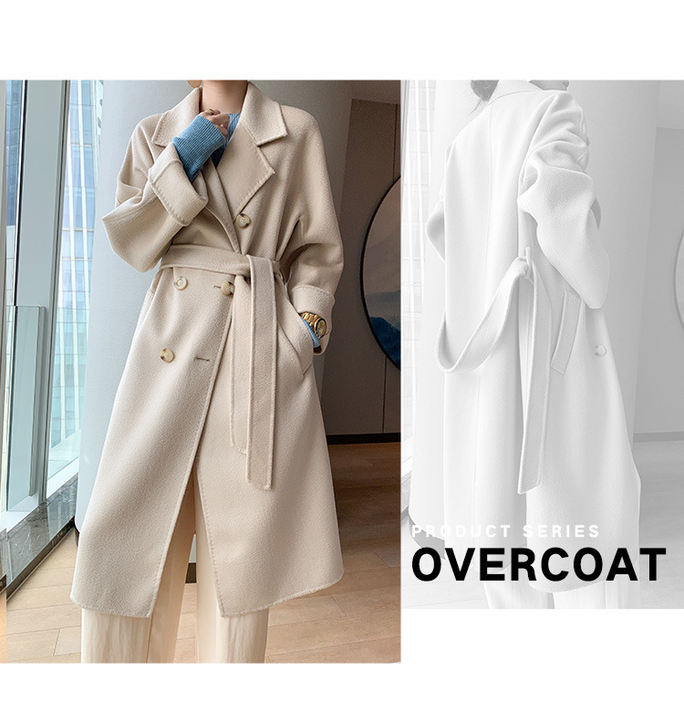 Double-sided woolen water ripple coat for women, mid-length, autumn and winter Korean style, stylish and stylish, double-breasted woolen coat pic 2