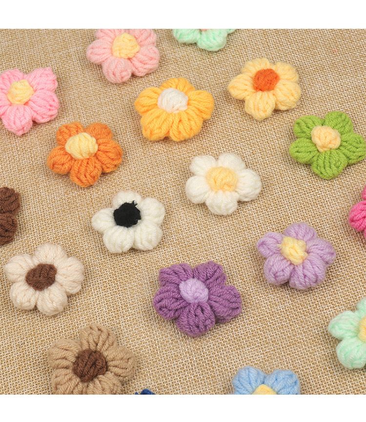 现货手勾针织泡芙花五瓣花DIY毛线花朵发夹胸花装饰服装辅料配件详情17