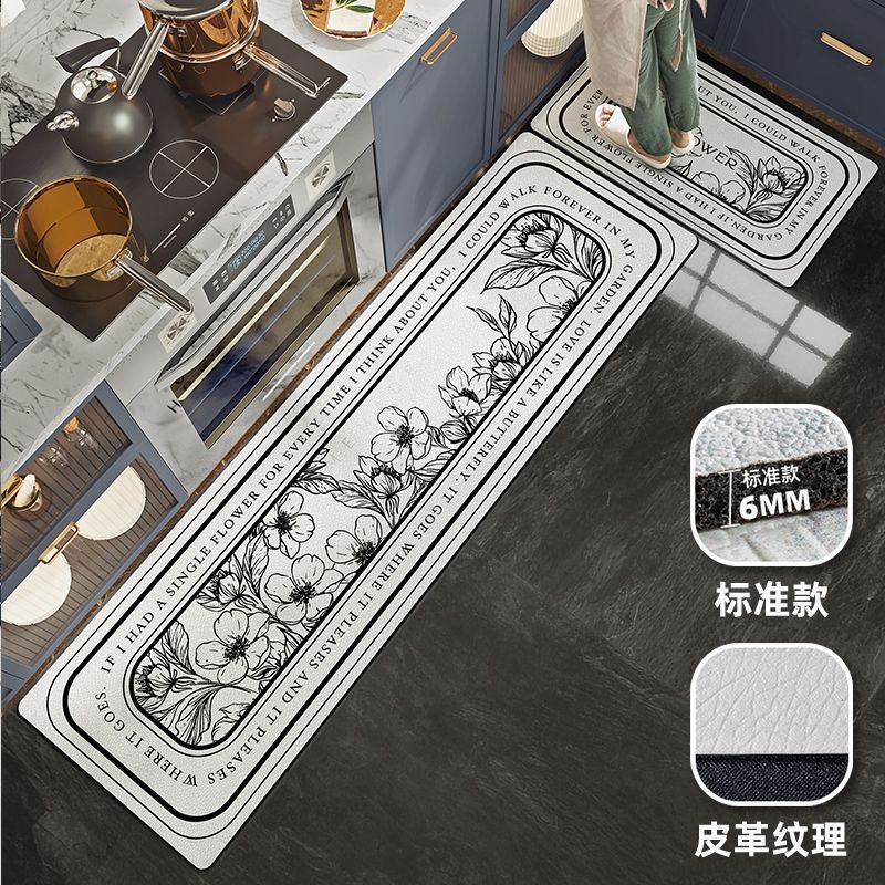 French light luxury leather washable carpet, cut-out for home use, kitchen dirt-resistant floor mat, sketch printed pvc floor mat pic 20