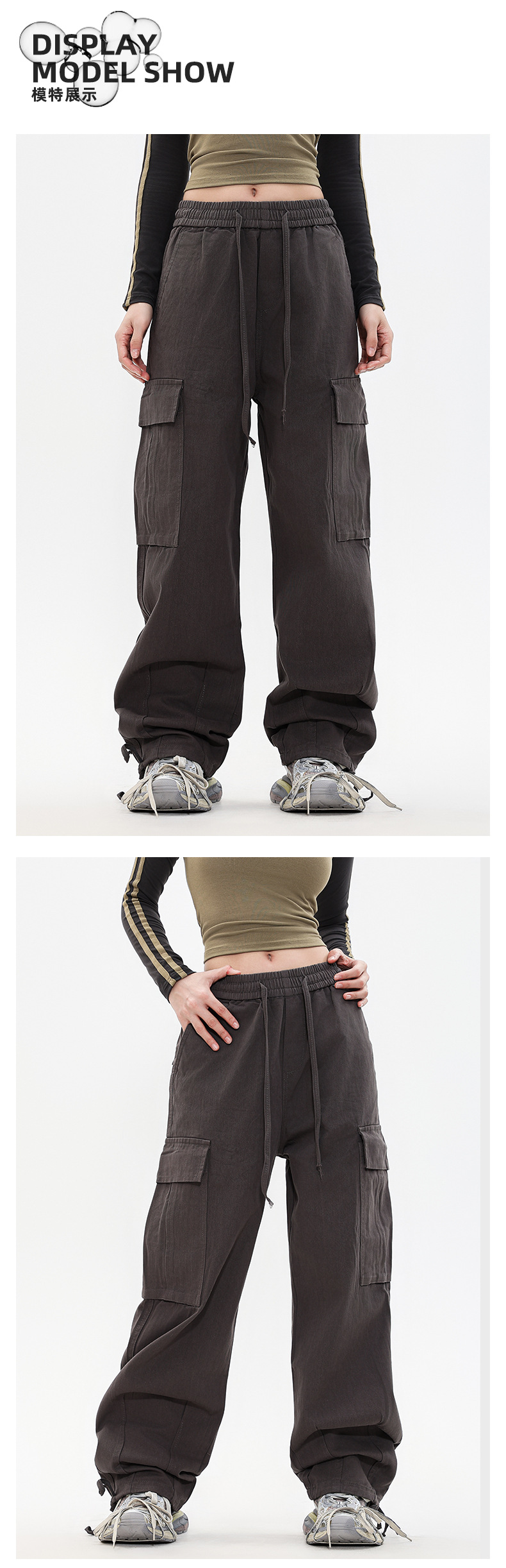 OREETA丨vintage直筒工装裤女可调节日系工装裤潮牌阔腿工装裤男详情5