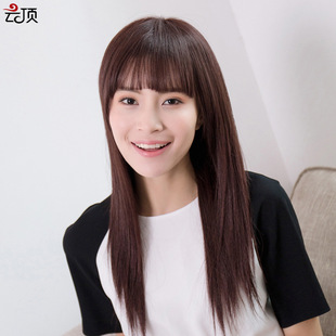 Wig for women with medium to long hair, French Internet celebrity, real hair, hair cover style, collarbone long straight hair, real hair cover factory wholesale pic 16