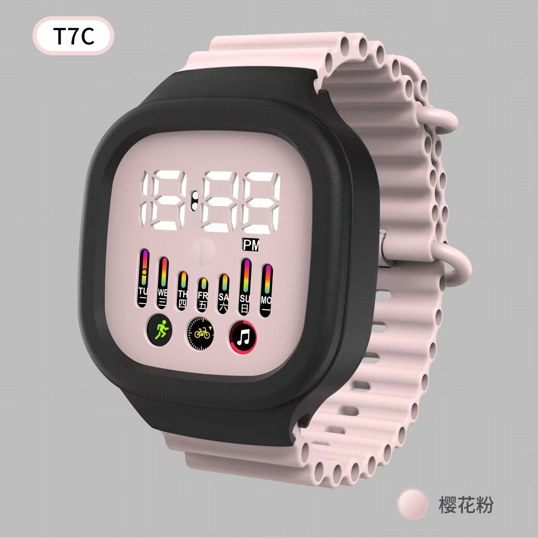 新款LED手表T7C男女星期简约时尚初中情侣小学生运动 LED电子手表详情23