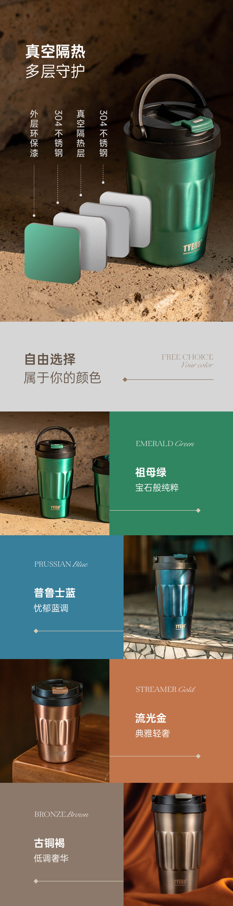 Taishuo portable car coffee cup with lid, outdoor portable, 304 stainless steel inside and out, high appearance level, portable thermos cup pic 8