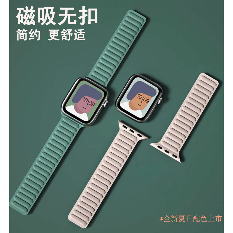 适用applewatch表带iwatch手表表带s7s8苹果表带波纹硅胶磁吸链式详情2