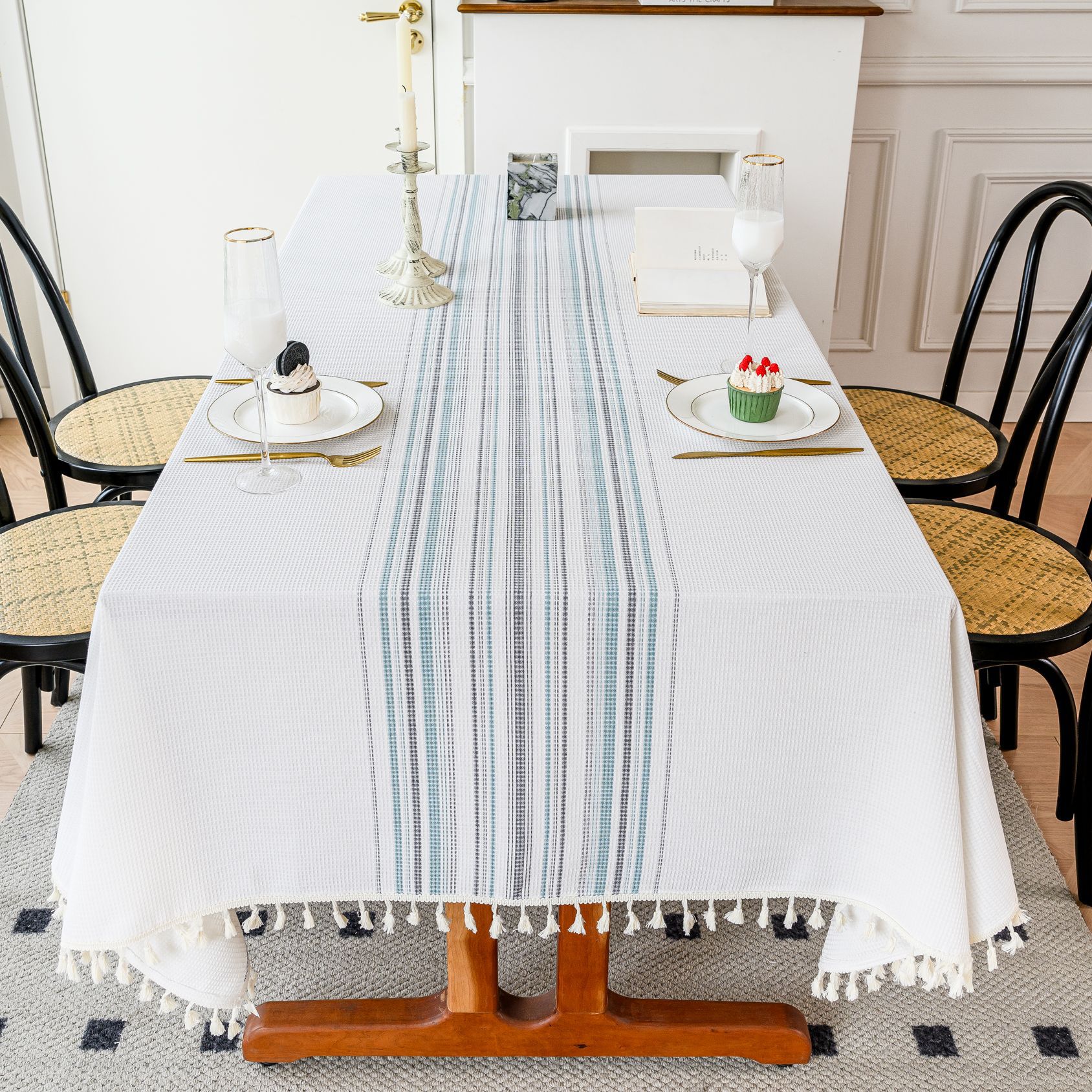 Wholesale of American-style country solid-color household rectangular table fabric, soft and breathable waffle striped coffee table cover fabric pic 27