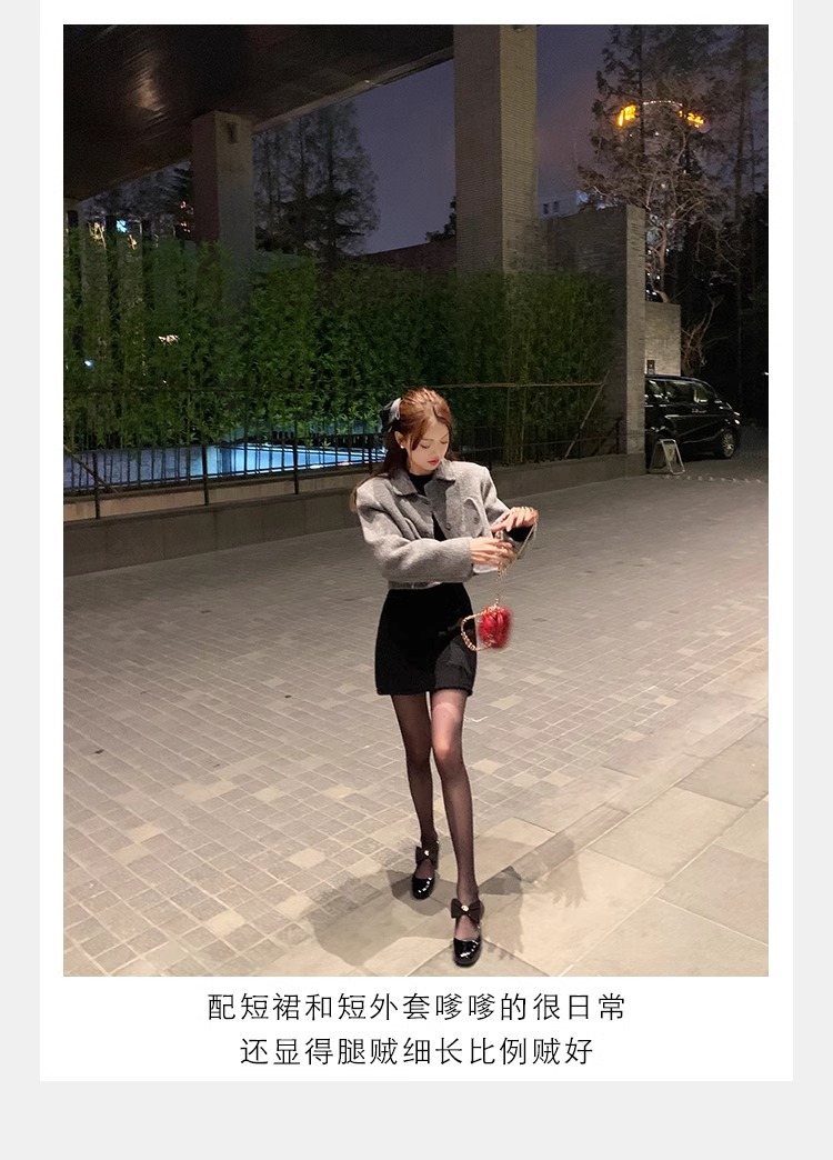 葡萄妈蝴蝶结玛丽珍鞋女法式高跟鞋真皮女鞋小香风粗跟制服皮鞋女详情21