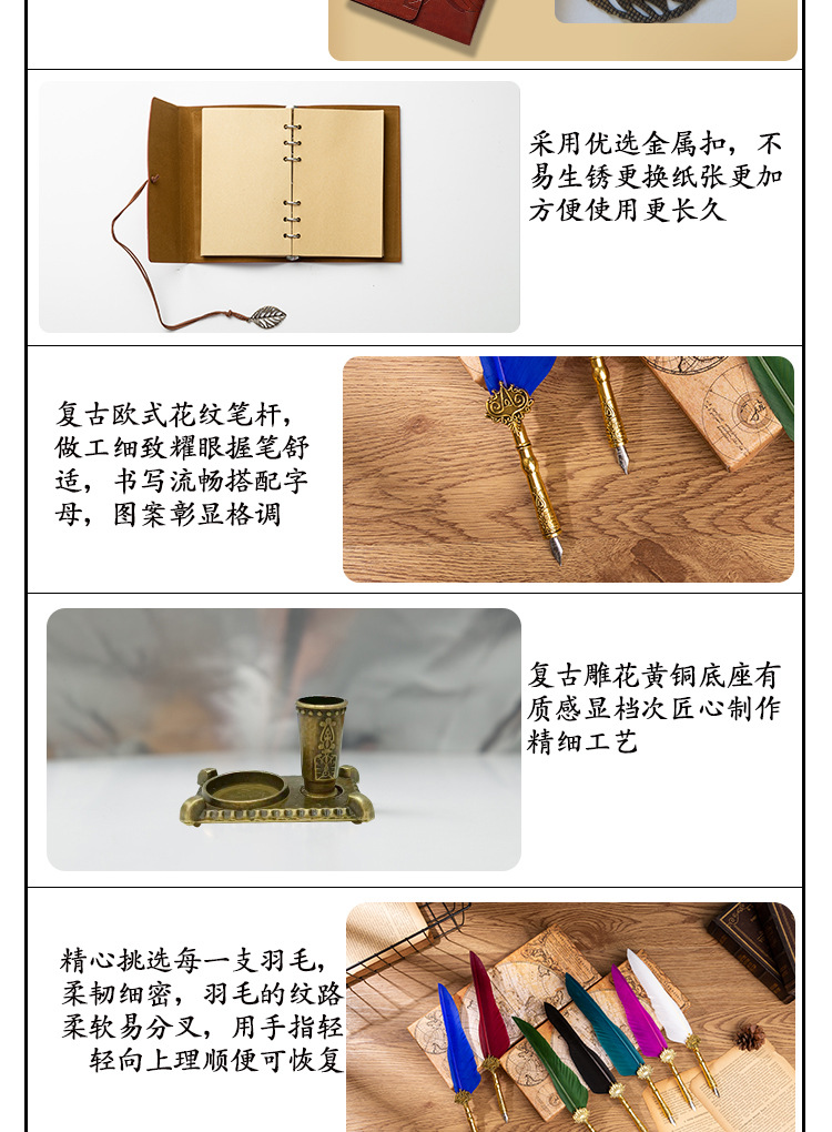 商务礼盒伴手礼送女友礼物笔记本皇冠套装蘸水笔羽毛笔工厂详情5