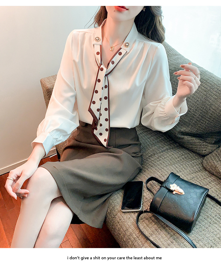 衬衫女2024秋季新款时尚气质韩版V领波点蝴蝶结系带减龄长袖上衣详情20
