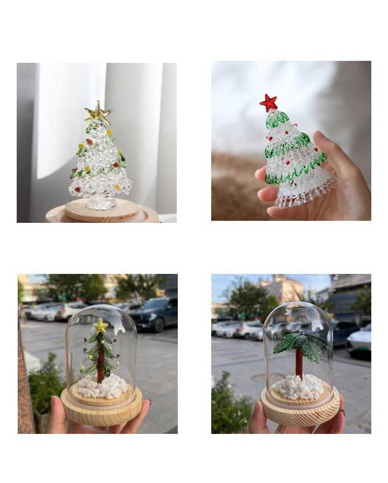 圣诞节礼物拉丝圣诞树淄博琉璃工艺品玻璃制品桌面摆件手工装饰灯详情15