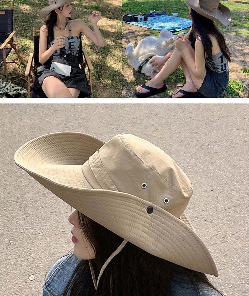 夏季户外防晒渔夫帽大檐遮阳钓鱼帽男女通用纯色防晒丛林登山帽详情3