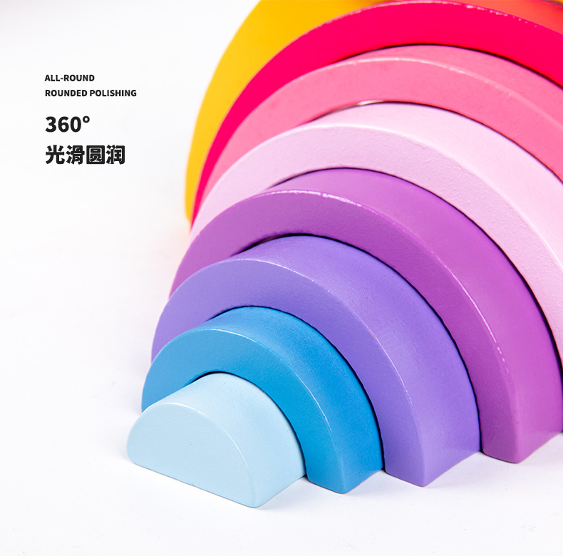 CPCCE儿童益智木制叠叠乐木质彩虹彩色积木拼搭趣味推车互动玩具详情4