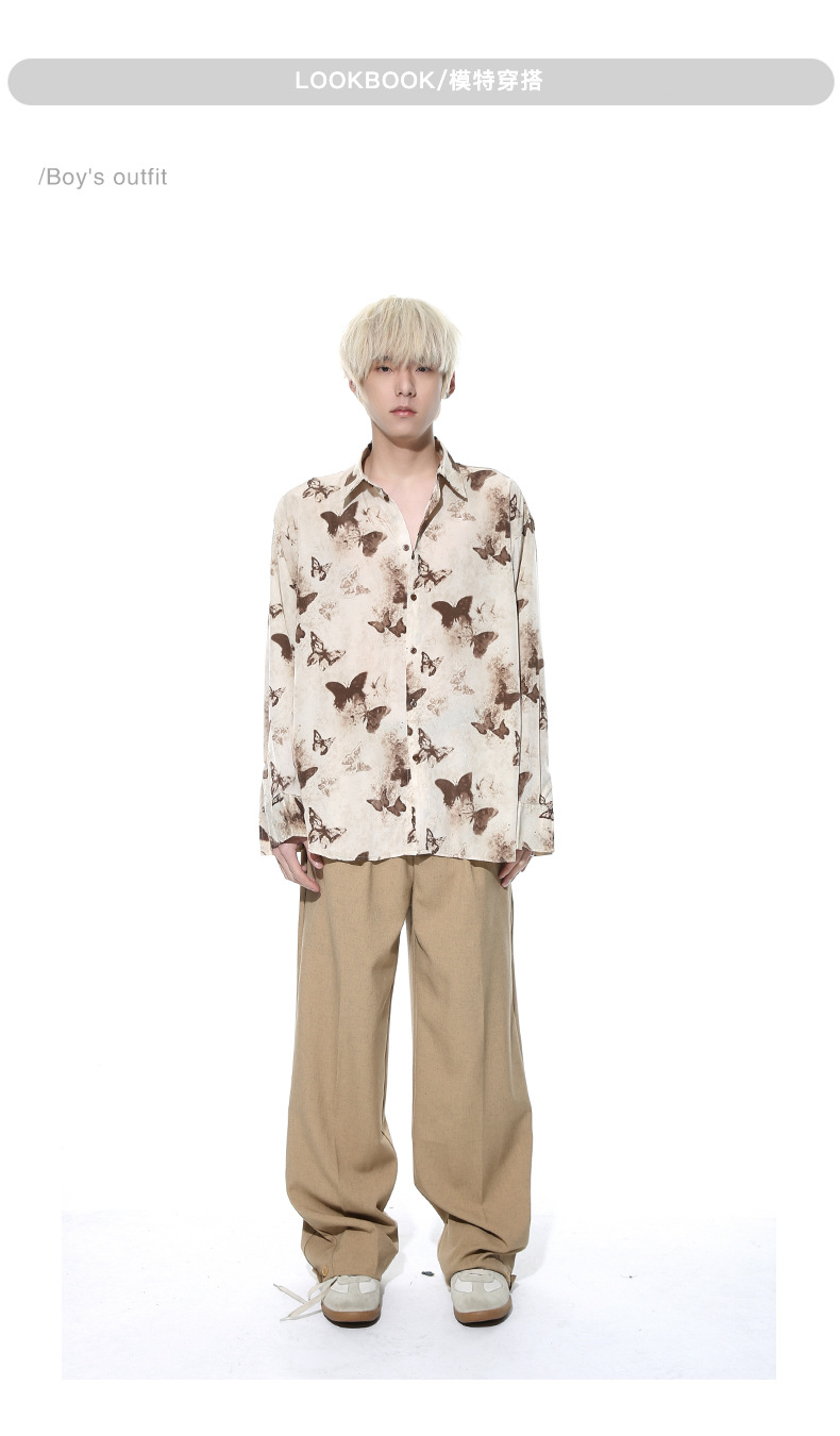 MTLCLOTHES男装|2024春款新品 国风复古创意蝴蝶水墨满印花衬衫潮详情7