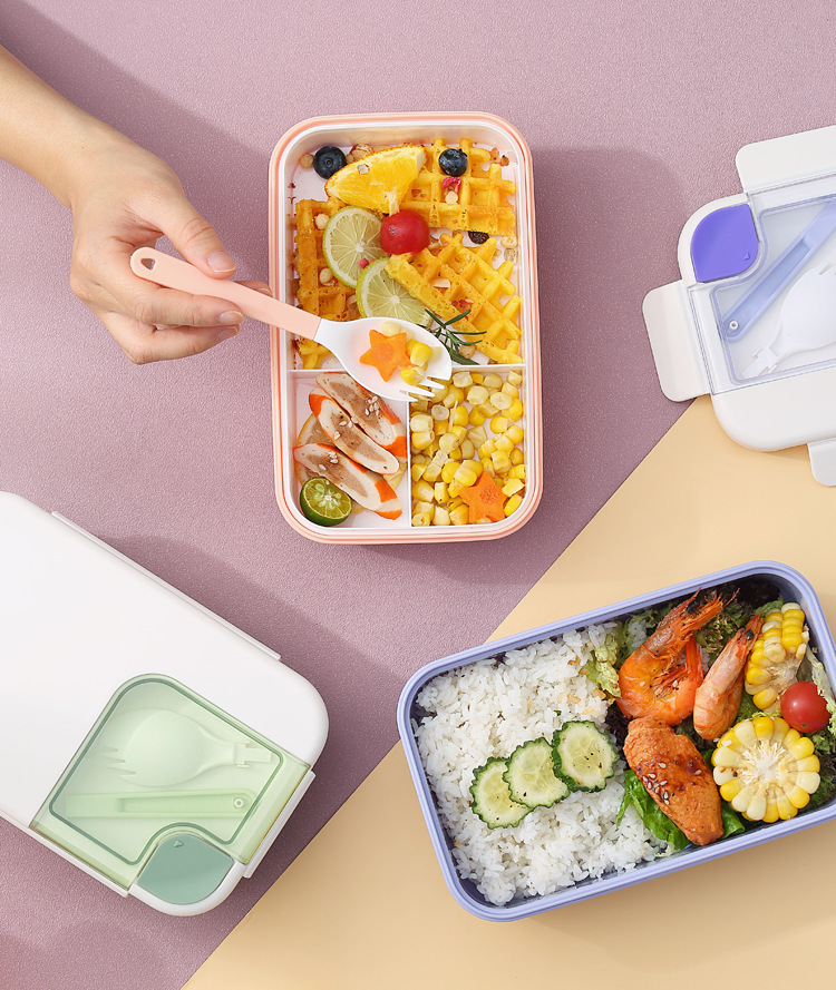 学生ins拼图分格午餐便当盒 上班族食堂塑料饭盒可微波加热带餐具详情19