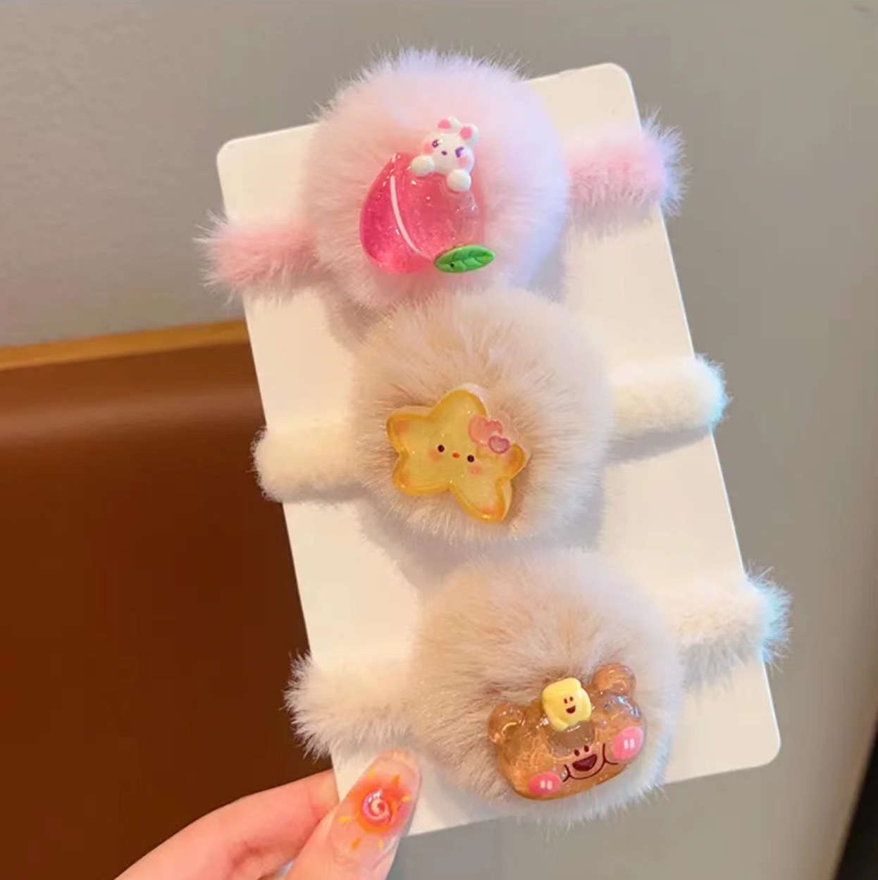 儿童毛绒皮筋女童彩色毛球卡通高弹力发圈小女孩不伤发扎丸子头绳详情19