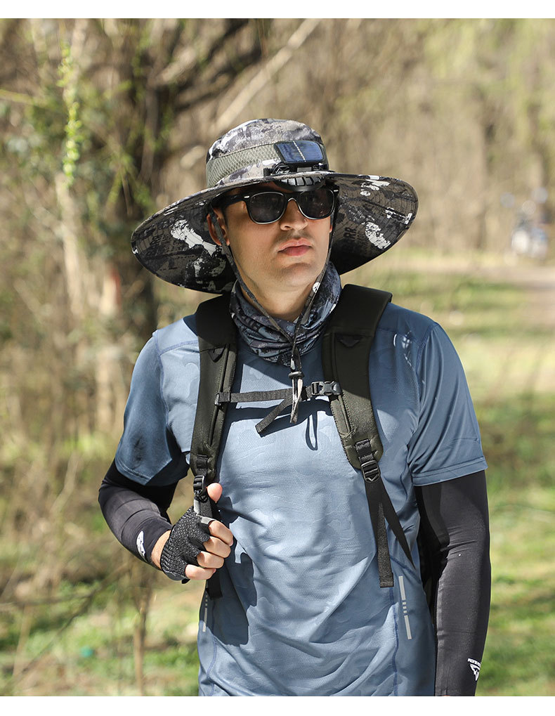 长续航锂电池风扇太阳能充电大风力夏大沿防晒帽男遮阳渔夫帽速干详情27