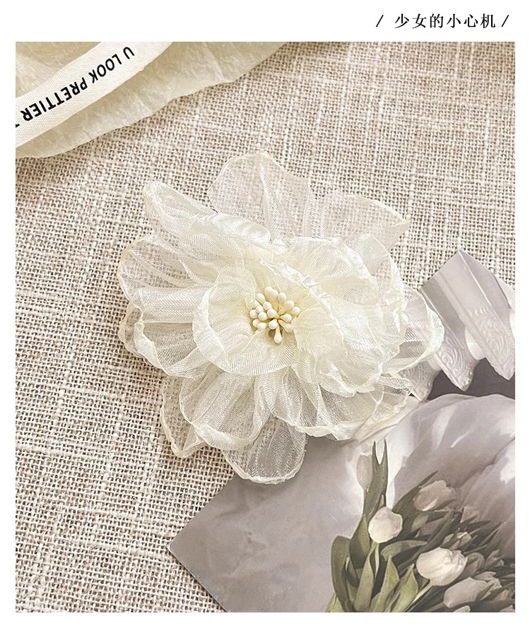 白月光欧根纱花朵发夹女侧边刘海夹纯欲风发卡碎发鸭嘴夹子头饰夏详情12