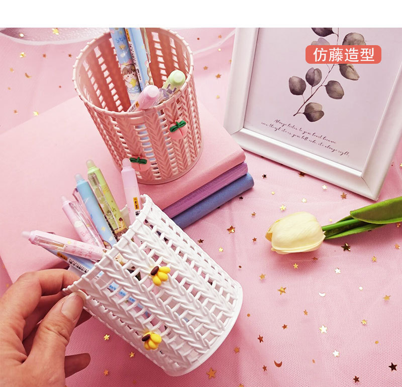 Korean InS-style creative rattan imitation cute storage pen holder wholesale fruit round pen barrel student office stationery pic 4