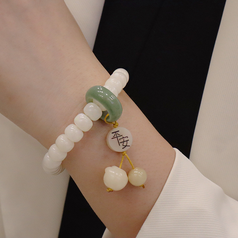 天然白玉菩提雕刻莲花佛珠手串搭配平安猫爪原创设计菩提子手链女详情17