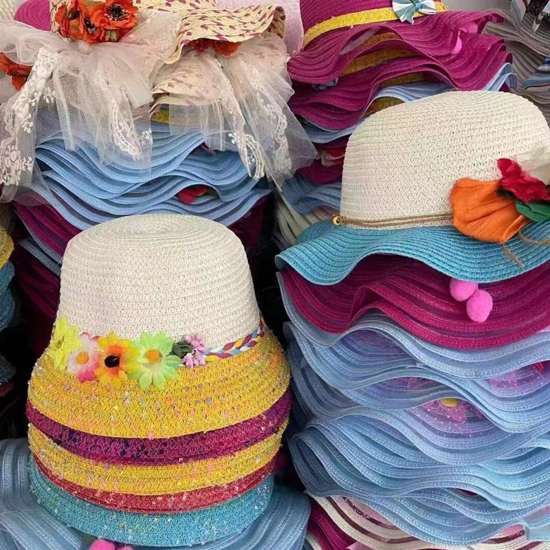 夏凉帽地摊景点热卖遮阳防晒大帽檐波浪草帽男女沙滩太阳帽10元详情42