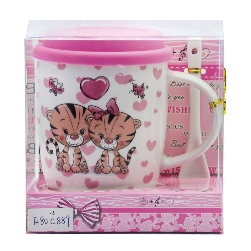 New Tiger Year Ceramic coffee mug with silicone lid and handle spoon set, high-end home milk cup pic 1