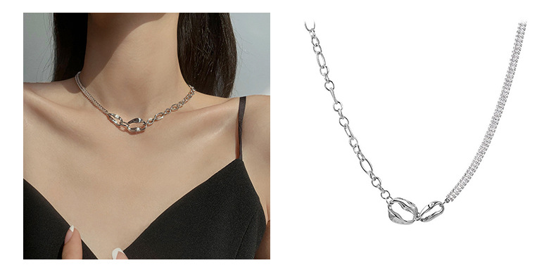 European and American hip-hop zircon collarbone chain, girl spice, ins titanium steel necklace, versatile, niche design, light luxury accessory pendant, pomelo ear pic 7