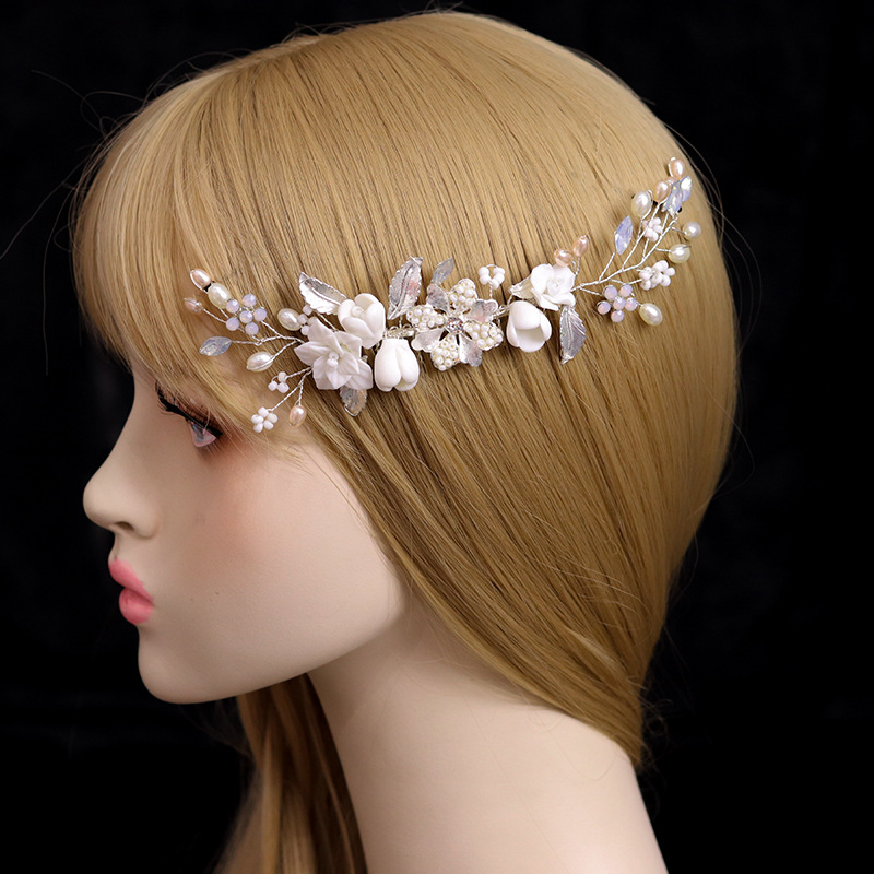 European and American exquisite handcrafted ceramic rose bouquets, bridal hair accessories, fresh and delicate pearl bridal wedding dress accessories pic 4