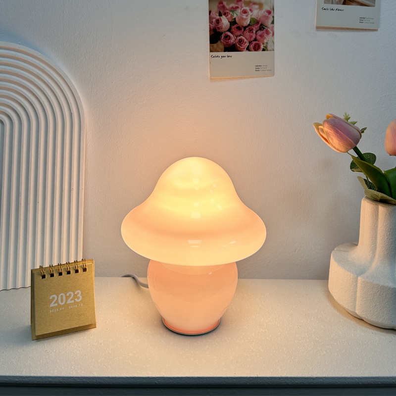 美式蘑菇装饰台灯中古Vintage北欧现代简约床头创意条纹玻璃台灯详情9