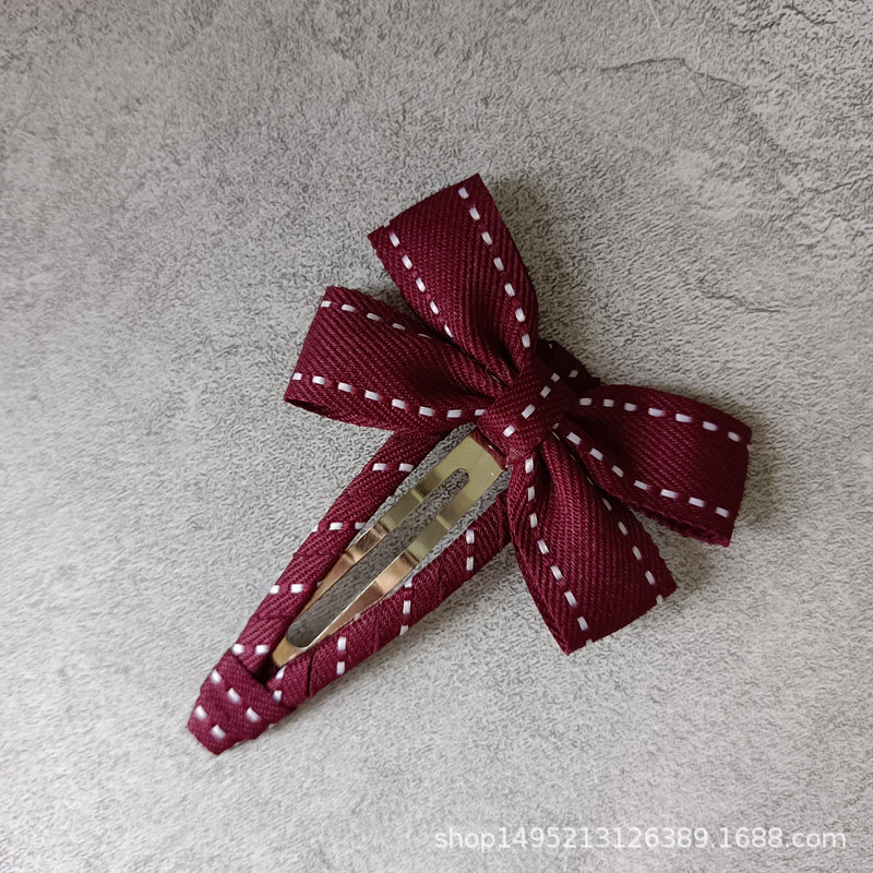 Korean-style simple, sweet and elegant adult girl with a purple-red bow on the side, BB clip, side bangs clip and broken hair clip pic 2