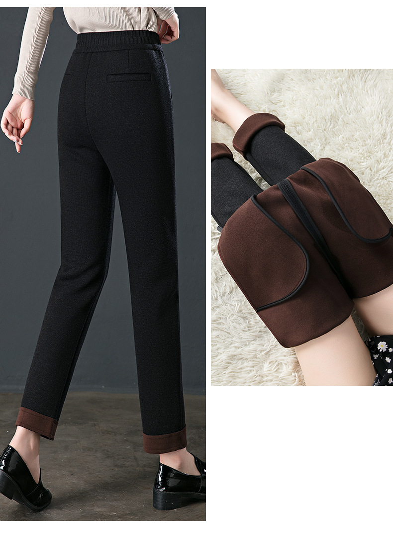 2024秋冬新款女式休闲裤 弹力高腰九分小直筒小脚裤 加绒加厚保暖舒适女裤详情23