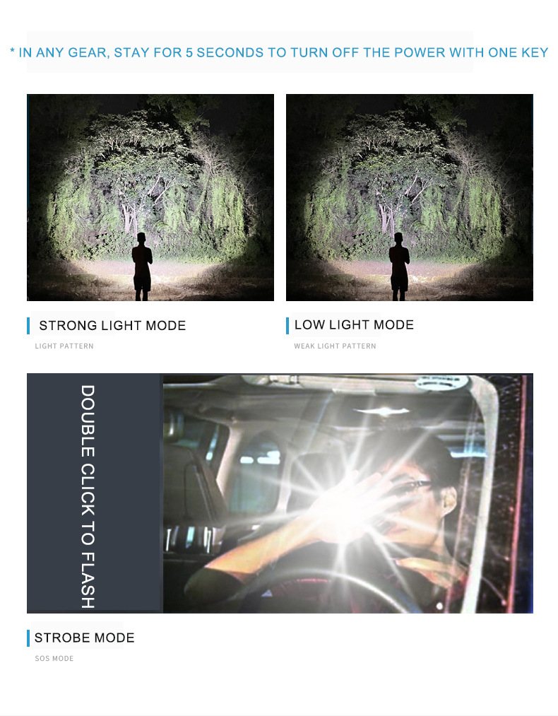 Wholesale of cross-border outdoor mini high-intensity flashlights, led rechargeable flashlights, high-intensity flashlights, hand-held flashlights pic 7