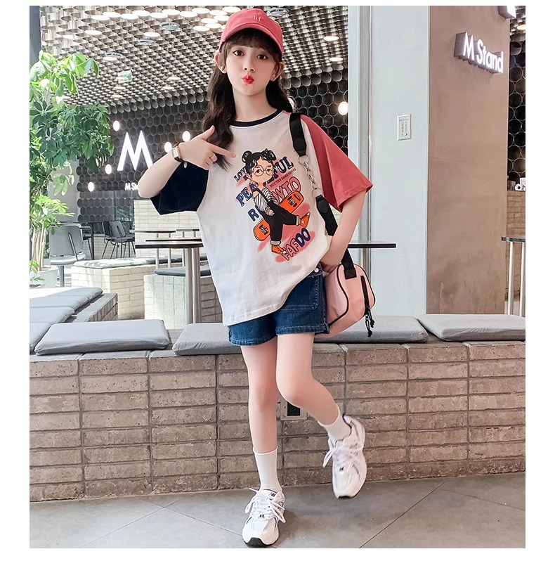 女童T恤2024新款夏季儿童纯棉短袖时髦宽松上衣夏装大童女孩网红详情9