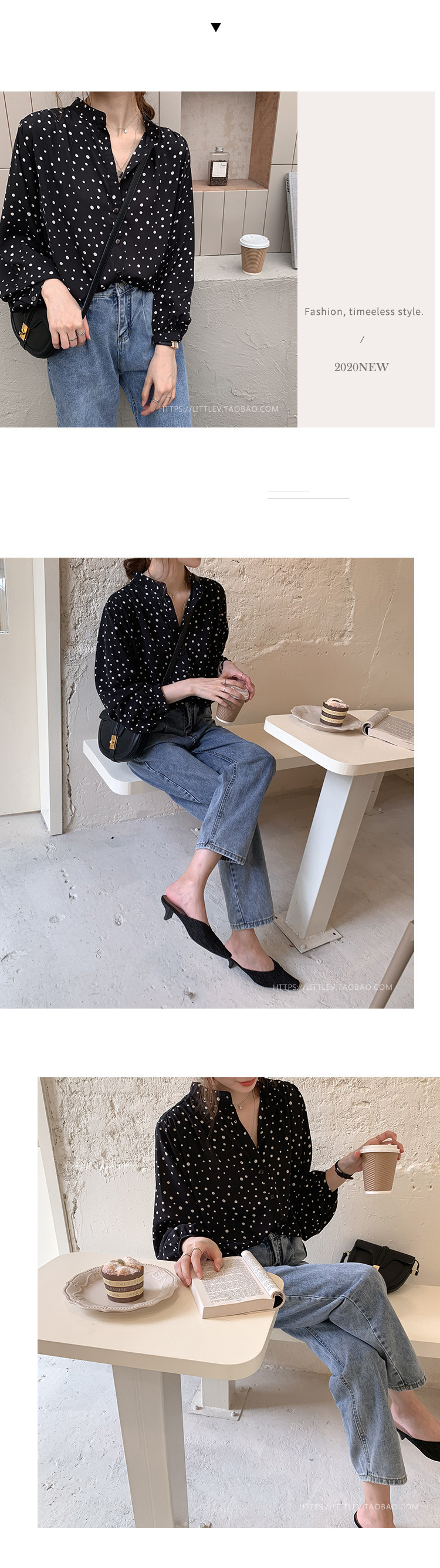 波点雪纺衬衫女2021春季韩版新款设计感时尚轻熟灯笼袖上衣打底衫详情4
