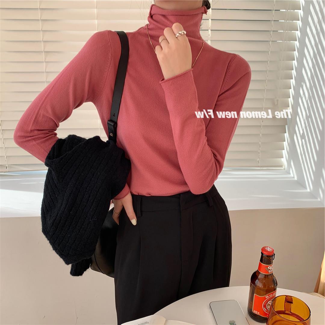 秋冬新款女装高领卷边打底衫糖果色修身保暖基础款仿羊绒衫毛衣女详情100