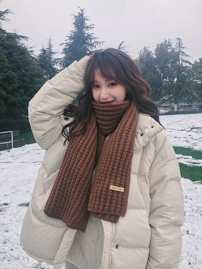 韩版纯色针织厚围巾秋冬季时尚百搭高级感学生围脖披肩保暖情侣色详情9