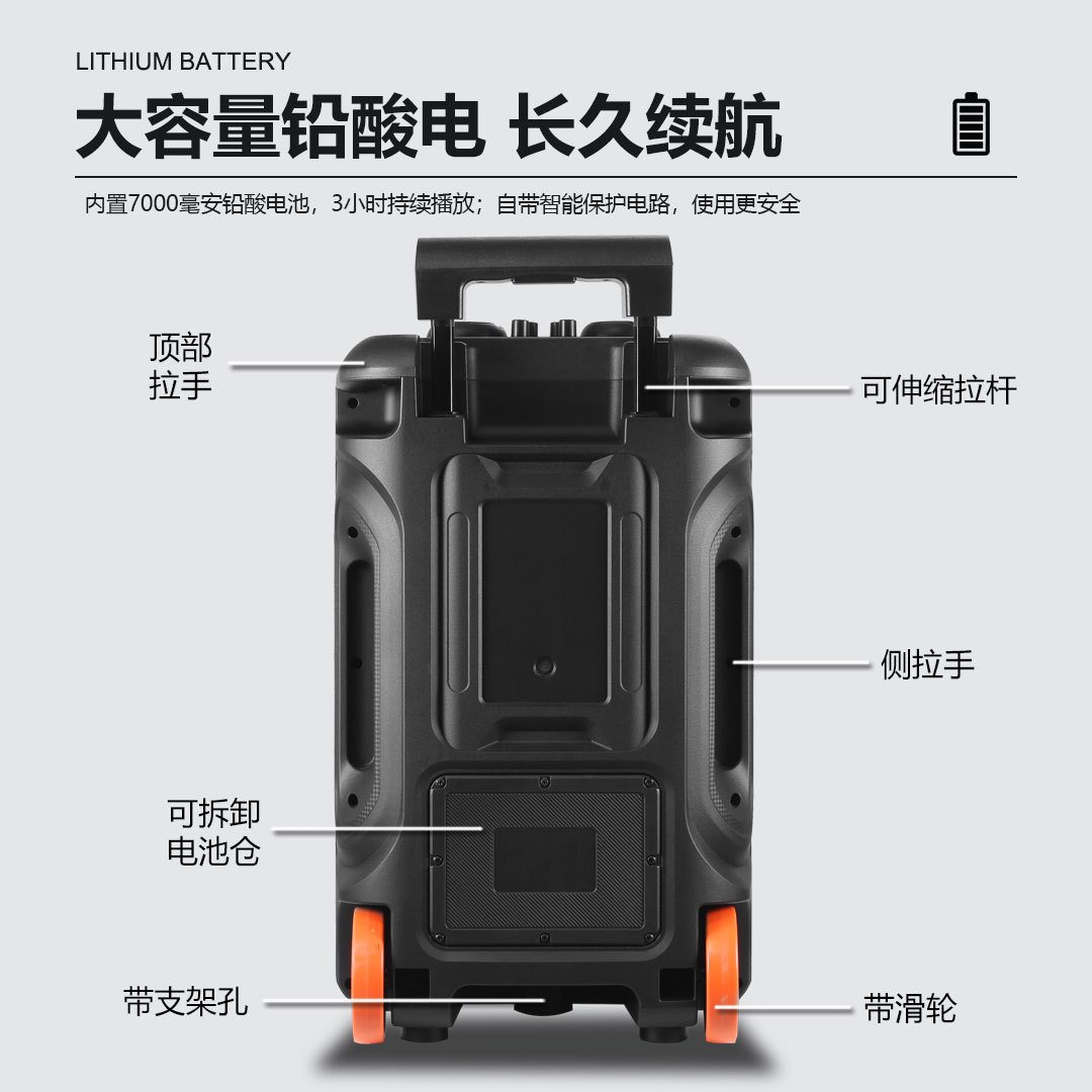 The RX-1538B high-power 15-inch trolley Bluetooth speaker is a high-volume basket speaker for outdoor parties and gatherings pic 4